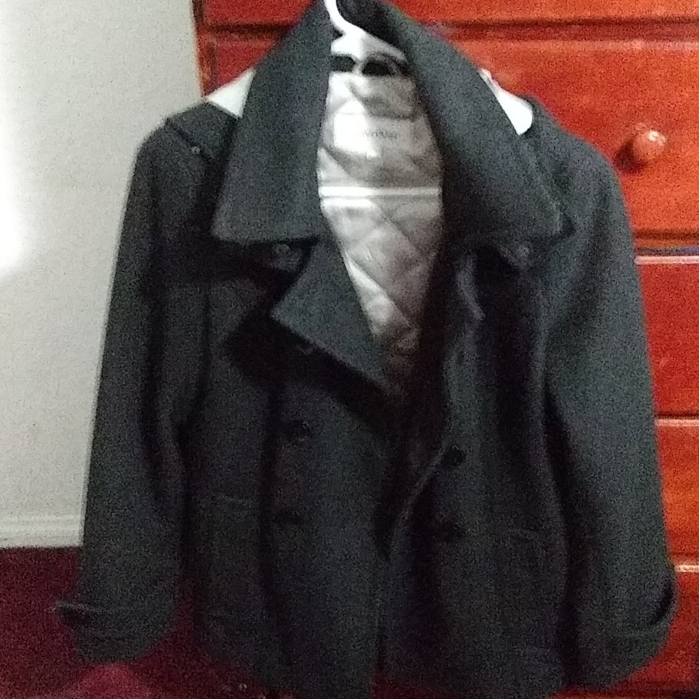 women’s calvin klein pea coat, charcoal grey